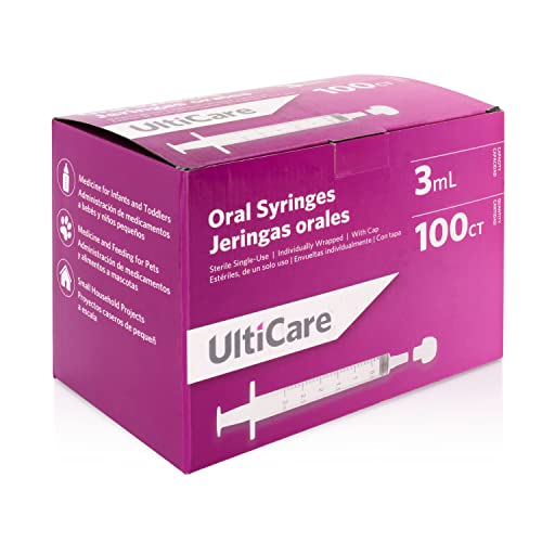 UltiCare 3mL Oral Tip Syringe – Uses Include Oral Administration of Medicine for Infants, Toddlers and Small Pets, and Small HH Projects. with Cap, Sterile Individually Wrapped, 100 Count - color: 3ml (100 Count)