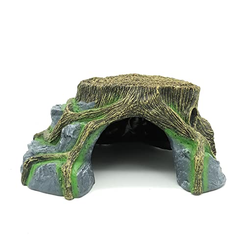 JIHAQUA Resin Large Turtle Tank Accessories Reptile Hideouts Cave Habitat Decor for Gecko Leopard Lizards Toad