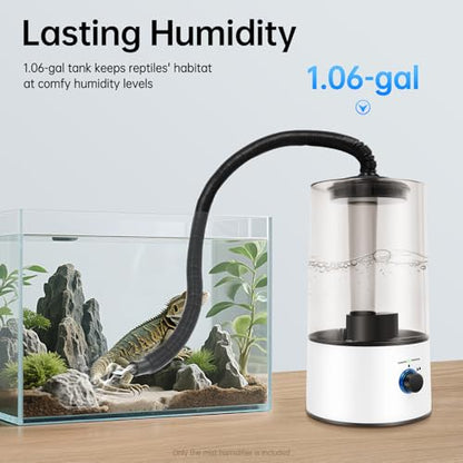 4L Reptile Humidifier Fogger Mister for Tank Terrarium, 3 Spray Levels Cool Mist, Ultrasonic Fogger with Adjustable Hose Misting System, Large Capacity Foggers for Snake, Gecko, Frog