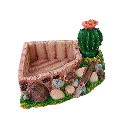 Reptile Resin Corner Water Dish - Reptile Corner Bowl for Tortoise Lizard Bearded Leopard Gecko Snake Chameleon - Cactus