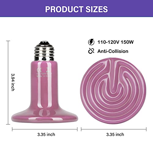 Simple Deluxe 150W 2-Pack Ceramic Heat Emitter Reptile Heat Bulb No Light, LCD Digital Aquarium Thermometer, for Reptile Amphibian, 2 Pack + Thermometer, Purple - color: Purple, size: 2 Pack + Thermometer