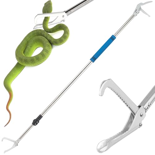 Snake Grabber Tool, 69" Snake Tongs Long Handle for Rattlesnake Reptile Tongs Heavy Duty Long Catcher Reach Grabber Stainless Steel Materials Sponge Handle Wide Jaw (69 inches) - size: 69"