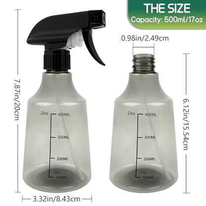 2 Pack 17oz/500ml Mist and Stream Adjustable Spray Bottles, Empty Spray Bottles with Measurements for Home Cleaning and Gardening, Grey and Green