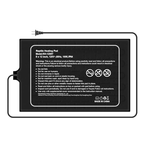 Reptile Heat Pad, 12x8 Inches, Adjustable Temperature Control, 16W, for 30-40 Gallon Tanks (M, Heat Mat) - size: M