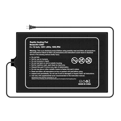 Reptile Heat Pad, 12x8 Inches, Adjustable Temperature Control, 16W, for 30-40 Gallon Tanks (M, Heat Mat) - size: M