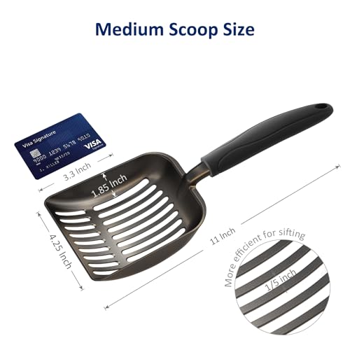WePet Cat Litter Scoop, Non-Stick Plated Aluminum Alloy Sifter, Kitty Durable Metal Scooper, Deep Shovel, Long Handle, Kitten Pooper Lifter, Size Medium, Coated Black Body with Black Handle - color: #06 Black, size: Medium
