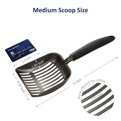 WePet Cat Litter Scoop, Non-Stick Plated Aluminum Alloy Sifter, Kitty Durable Metal Scooper, Deep Shovel, Long Handle, Kitten Pooper Lifter, Size Medium, Coated Black Body with Black Handle - color: #06 Black, size: Medium