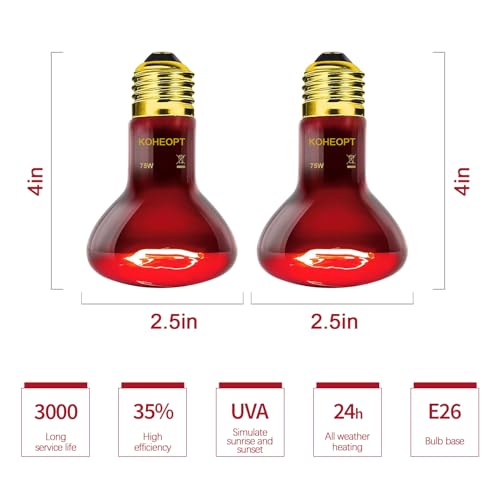 75W Reptile Heat Lamp Bulb, Infrared Heat Emitter Red Heat Lamp for Reptile Amphibian, Infrared Basking Spot Light Bulb,Red Heat Lamp for Chickens、Lizards、Snakes、Turtles 2-Pack