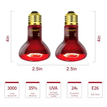 75W Reptile Heat Lamp Bulb, Infrared Heat Emitter Red Heat Lamp for Reptile Amphibian, Infrared Basking Spot Light Bulb,Red Heat Lamp for Chickens、Lizards、Snakes、Turtles 2-Pack