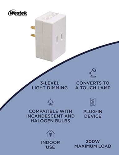 Westek Touch Lamp Control Dimmer Switch – Small Plug-In Device Converts Lights to Touch Lamp, 3 Way Switch – No Wiring, Easy to Install, Ideal for Floor, Bedside and Hard to Reach Lamps at Home, White, 6004B
