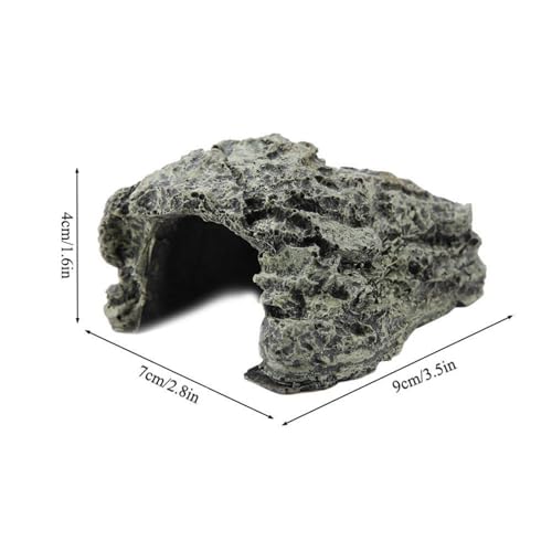 Fish Hiding Cave Turtle Reptile Basking Hide Habitat Ornament Resin Hollow Rock Cave Hidden Habitat Terrarium & Aquarium Fish Tank Decoration (Small)