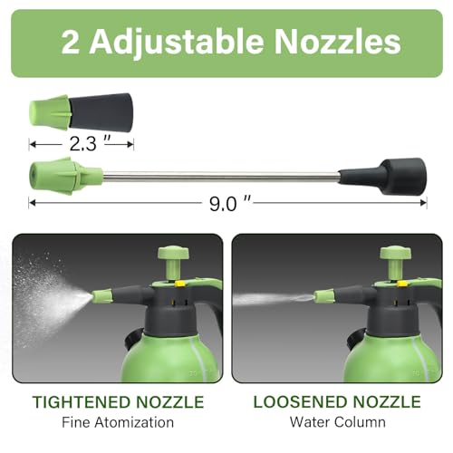 0.5 Gallon Hand Pump Sprayer | Garden Plant, Cleaning, 2 Adjustable Nozzle, Side Water Inlet, Safety Valve