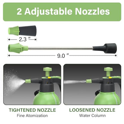 0.5 Gallon Hand Pump Sprayer | Garden Plant, Cleaning, 2 Adjustable Nozzle, Side Water Inlet, Safety Valve