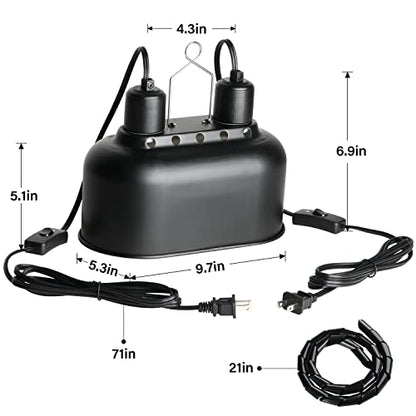 Simple Deluxe Dual Reptile Light Fixture, Aluminum Reflector Dome Lamp Cap, Combo Heat-Lighting Lamp Double Sockets Bulbs Holder with Independent Switches, for Amphibians Terrarium, Turtle Tank - size: Dual Dome Light