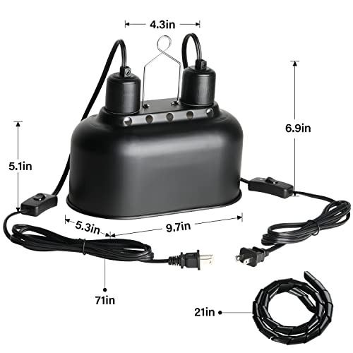 Simple Deluxe Reptile Lamp Fixture Aluminum Dome Light Dual Deep Cap Integration Design Heat-Lighting Lamp Double Sockets Bulbs Holder with Independent Switches, for Terrarium, Turtle Tank, Black - size: 1 Pack, style: Daul Dome Light
