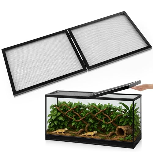 Landhoow 60-75 Gallon Screen Cover for Hinged Door Pet Reptile Terrarium Screen Cover Large Reptile Terrarium Fish Tank Lid with Center Hinge - size: 60-75 Gallon