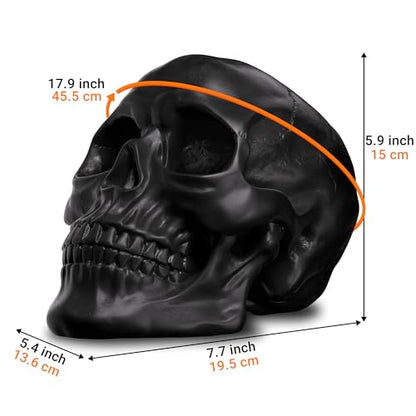 READAEER Resin Skull, Human Head Model for Home Decoration, Halloween Statue, Skull Model for Bookshelf and Desktop (Black)