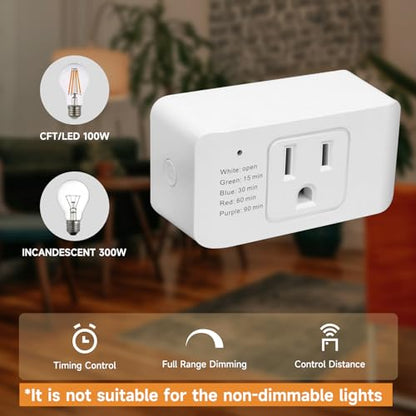 Indoor Dimmer for String Lights, Remote Control Light Dimmer Plug in, Light Timer for Led Lights, 2 and 3 Prong Adapter, 100FT Range for Dimmable LED/Tungsten Bulb/Patio Lights/Table Lamp - style: Indoor Dimmer Plug