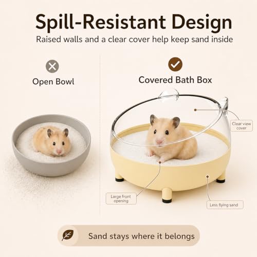 Meow&Woof Hamster Sand Bath Container, Large Sandbox Toilet Gerbil Batheoom, Tiny Chinchilla Dust Bathtub Sand Bath Box for Hamster Cage Accessories 5.2 Inch-Yellow - color: Yellow