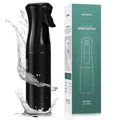 Aquableu Spray Bottle for Hair – Continuous Mist Spray Bottle for Hair Care, Styling, Cleaning, Plants, Pets & Essential Oils (Black, 10oz)