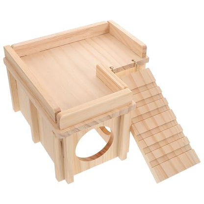 Cabilock Wooden Reptile Hide Cave with Climbing Ramp and Basking Platform Large Bearded Dragon Habitat Shelter for Leopard Gecko Tank Accessories