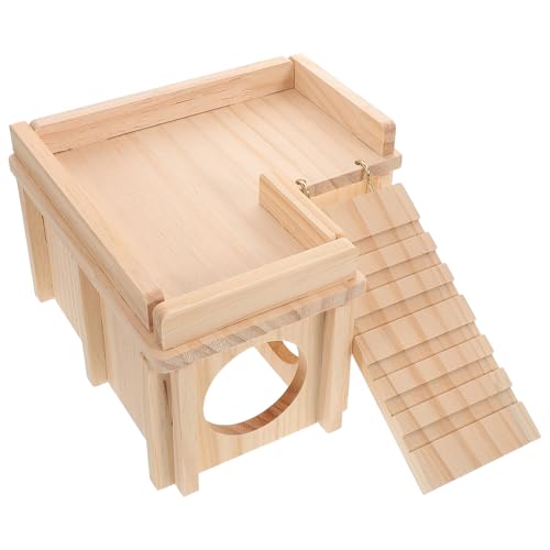 Cabilock Wooden Reptile Hide Cave with Climbing Ramp and Basking Platform Large Bearded Dragon Habitat Shelter for Leopard Gecko Tank Accessories