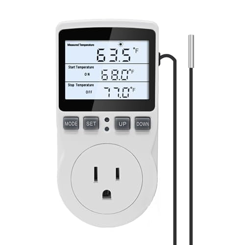 KT3100BL Digital Temperature Controller Outlet Socket VA LCD Display Plug in Thermostat 15A 120V Output with Blue Backlight 3m Temperature Sensor - style: KT3100BL Blue backlight
