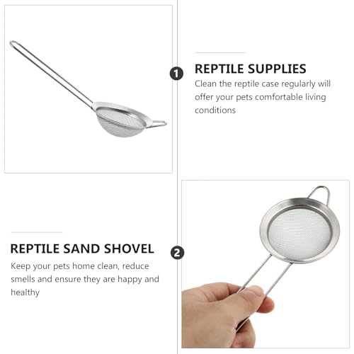 BESTonZON 2pcs Reptile Sand Scoop Stainless Steel Filtering Mesh Shovel for Sand Substrate Cleaning in Terrariums, Sturdy Litter Sifter for Desert Lizards and Snakes