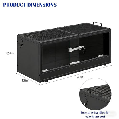20 Gallon Reptile Terrarium Tank, Lockable Reptile Enclosure with Mesh Top & Handles, Escape-Proof Habitat Cage with Sliding Door for Snakes, Lizards, Tortoise & Small Animals, Black