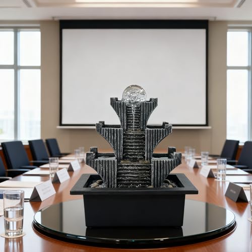 Tabletop Waterfalls Mountain with Pagoda Stepped & Spining Orb, Indoor Soothing Zen Fountain s for Home Office Relaxation - color: Style 4