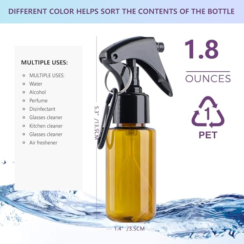 TANSHINE Small Spray Bottle 50ml, Travel Size Mini Fine Mist Water Spray Bottles, Portable Hand Sanitiser Alcohol Spray Bottle, Plastic Refillable Empty Face Mister Spray Bottles with Clip, 5pcs - color: Colourful