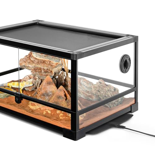Reptile Tank 20 Gallon, 360°Full Vision Glass Reptile Terrarium 24" x 18" x 12", 24 in Wide Front Opening Reptile Tank for Desert and Tropical Reptiles Gecko Bearded Dragon Snake Hermit Crab