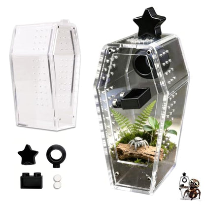 Jumping Spider Enclosure Jumping Spider Enclosure Kit Desktop Habitat Small Reptile Glass Terrarium Insect Accessory Set with Water Container Hiding Area(Black) - color: Black