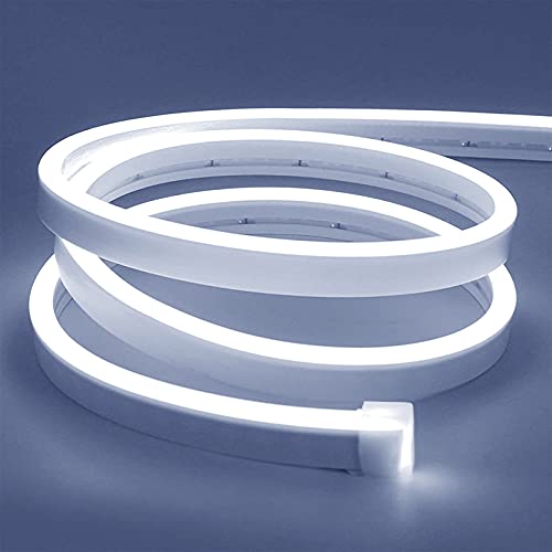 Lamomo White Led Strip Lights, 16.4ft/5m Neon Light Strip, 12V Flex Waterproof Neon LED Strip Silicone LED Neon Rope Light for Kitchen Bedroom Indoor Outdoor Decoration（Power Adapter not Included - color: White, size: 16.4 Ft