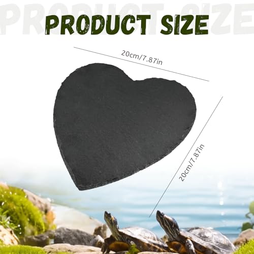 Tortoise Habitat Accessories, 8" x 7.8" Reptile Basking Platform Rock Plate, Heart Shape Natural Rock Reptile Food Dish, Habitat Decor for Turtle Bearded Creature Chameleon Frog Gecko Hermit Crab
