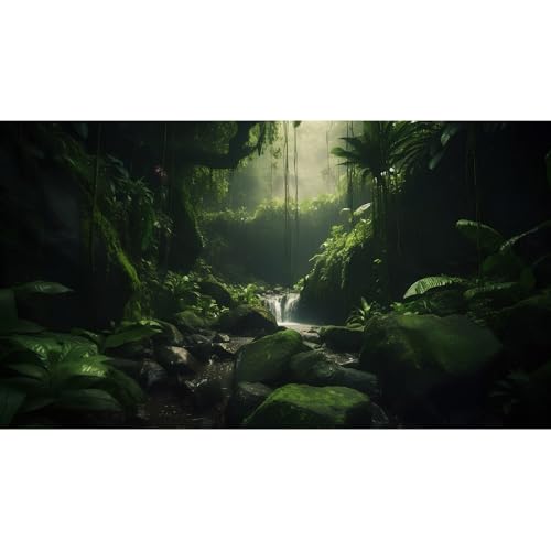 Foggy Forest Terrarium Background Stone Green Tree Stream Scenery Tropical Rainforest Aquarium Background Durable Reptile Habitat Background Mysterious Vinyl Tank Background 24x12in - color: Rock Moss Green, size: 24(W)x12(H)inches/ 60(W)*30cm(H)