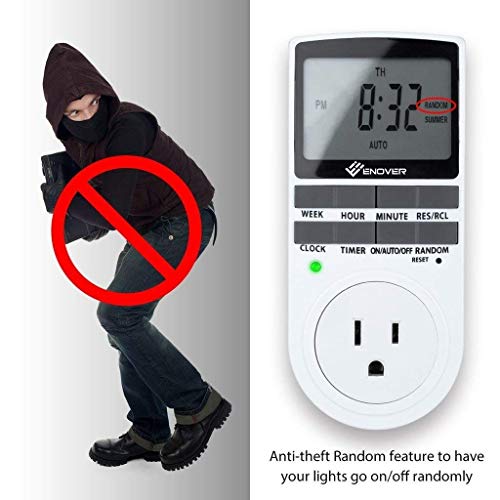 7 Day / 24 Hour Programmable Digital Weekly Light Switch Timer Plug for Electrical Outlet with Anti-theft Random Option (15A/1800W,1Pack)