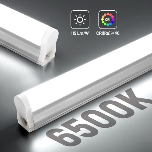 Pak 4FT LED Shop Lights, 2300LM 6500K Cool White, 20W Energy Efficient Linkable Ceiling and Under Cabinet Lighting, T5 Integrated Utility Fixture for Garage, Workshop, Basement, FCC Certified, 4 Pack - size: 4FT 6500K-4 Pack