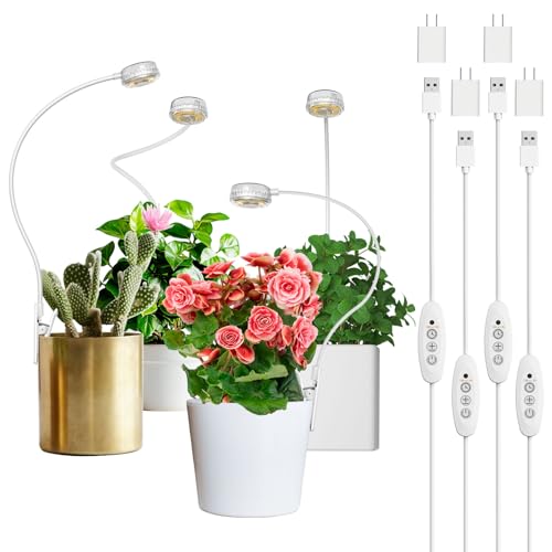 SANSI Grow Lights for Indoor Plants, ETL Listed Pot Clip LED Plant Lights for Indoor Growing, Full Spectrum, 4-Level Dimmable, Auto On Off 3 6 12 Hrs Timer for Small Plants, Garden White 5V 4-Pack - size: 4-Pack