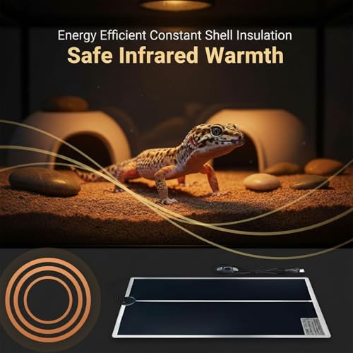 2 Pcs Reptile Heating Mats, 20 W Adjustable Temperature Pet Heat Pad with Insulated Shell, 16.5 x 11.0 in, Infrared Warmer, 110-120 V US Pins for Snakes, Lizards, Turtles, and Amphibians