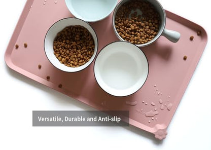 Hoki Found L Silicone Non Slip Pet Food Mats - Placemat for Dog Cat - Waterproof Dog Cat Food Mats - Carpet Friendly - Neutral Pink - color: Neutral Pink, size: 22" x 14"