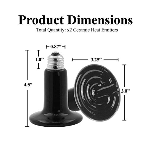 Mandala Crafts Heat Lamp for Reptiles - Ceramic Heat Emitter Infrared Light Bulb with No Light for Chicken Coop Turtle Bearded Dragon Dog Pet Brooder 100W Pack of 2 Black - color: Black