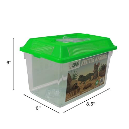 Kritter Karrier Small Animal Carrier Tank 8.5" x 6" x 6" Plastic Travel Habitat for Reptiles, Hamsters, Insects, Fish & Small Pets Durable Critter Transport Container