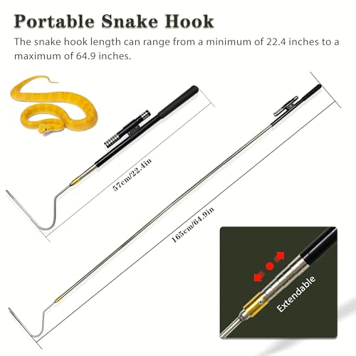 22"-64" Snake Grabber Hook Reptile Rattle Series Pick-up Handling Tool Kit for Catching Controlling Moving Snakes (Black) - color: BLACK
