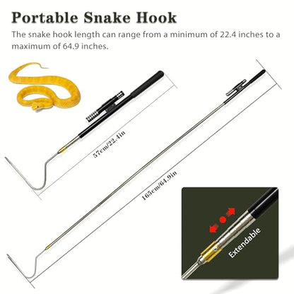 22"-64" Snake Grabber Hook Reptile Rattle Series Pick-up Handling Tool Kit for Catching Controlling Moving Snakes (Black) - color: BLACK
