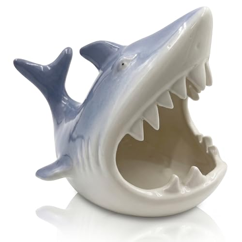 Ceramic Shark Aquarium Decorations - Large Fish Tank Cave & Betta Hideout, Bio-Filter Shark Candy Bowl, Key Holder for Entryway Table, pH-Neutral Marine Fish Tank Accessories Ornament - color: Gray Shark