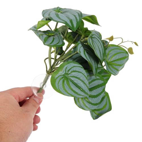 DOITOOL Artificial Reptile Plants Leaves 2pcs Set with Suction Cup Realistic Simulation Terrarium Decor for Reptile Tank Habitat 23 Watermelon Leaves for Snake Lizard Amphibian Enclosure