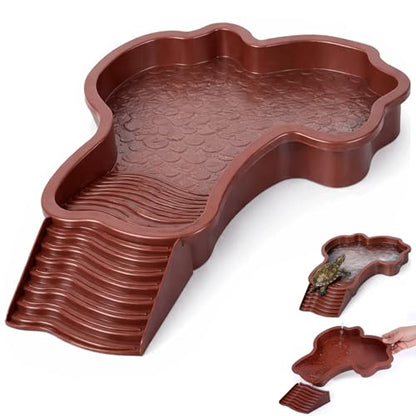 Large Turtle Water Bowl, Reptile Bathing Pool Tortoise Water Dish Bearded Dragon Water Fountain Non-Slip Reptile Food Dish for Tortoise Gecko Lizard Snake Terrarium Habitat, Plastic, Red - color: Red