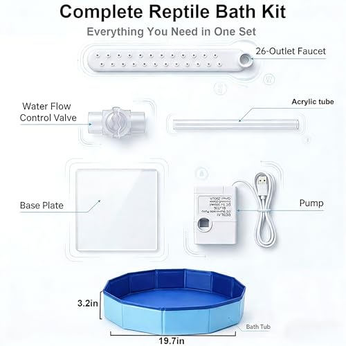 Large Electric Bearded Dragon Pool, with a Faucet and an Adjustable Flow Control Valve, Electric Bathtub for Bearded Dragons, Bearded Dragon Reptile Water Fountain, Bearded Dragon Accessories Bathtub