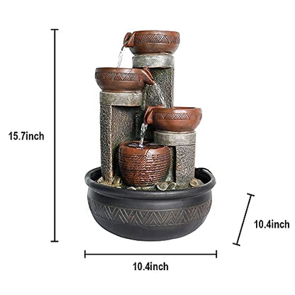 15.7" H 4-Tier Indoor Tabletop Waterfall Fountain with LED Lights Desktop Fountains Calming Sound for Home Office Decor (15.7ihch)